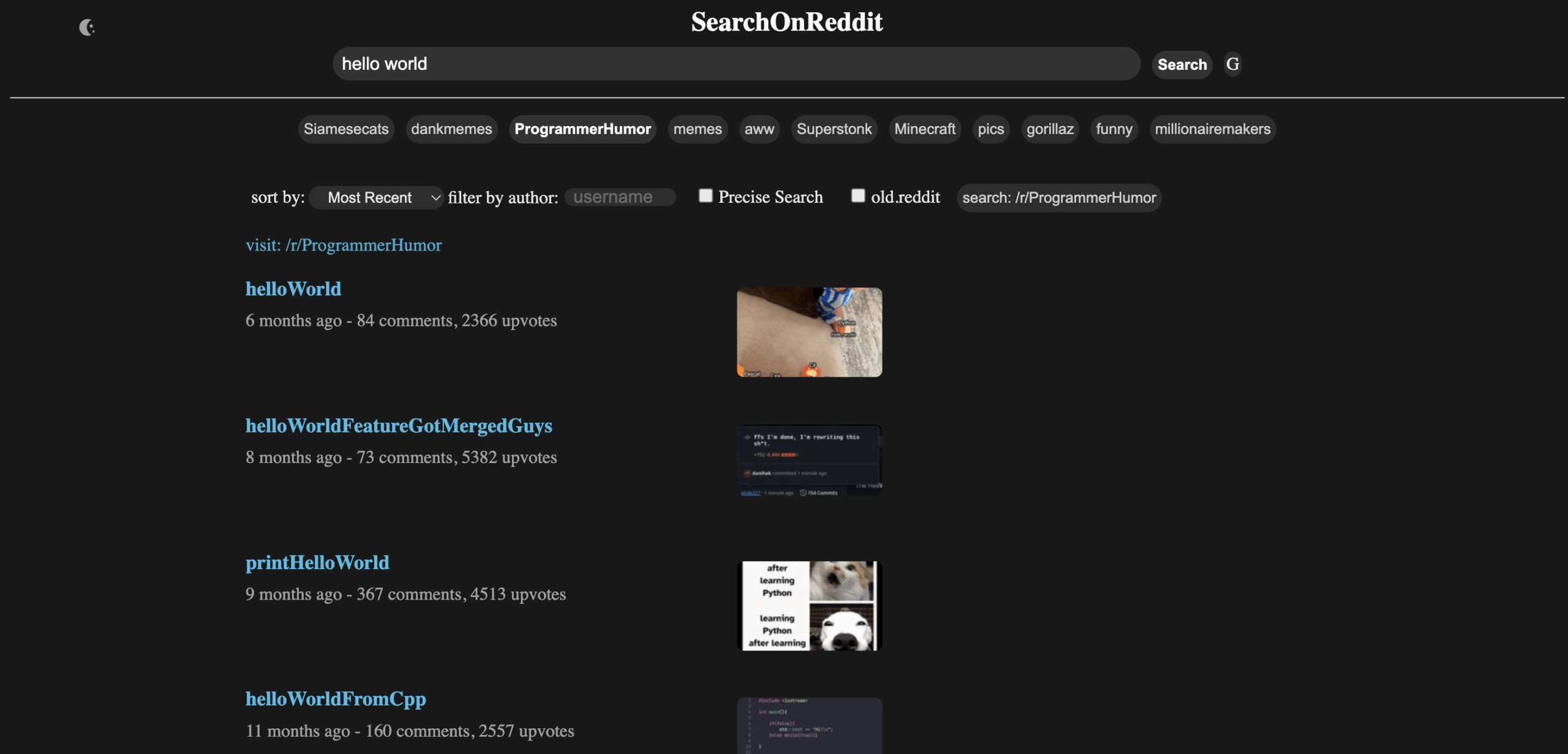 Search on reddit UI
